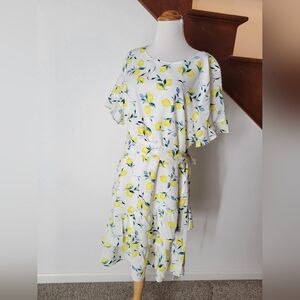 Banana Republic Womens Dress Size 18 White Ruffled‎ Lemon Print New